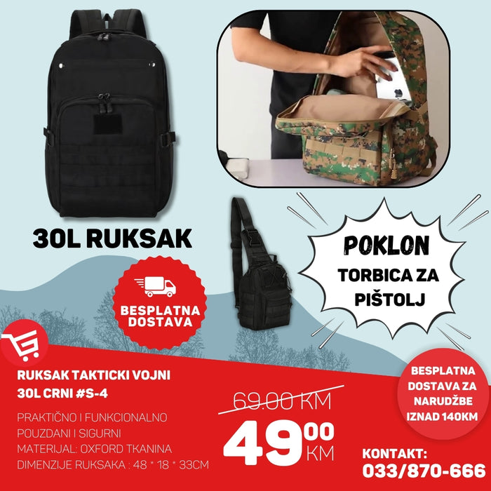 VOJNI RUKSAK 30l + TAKTIČKA TORBICA