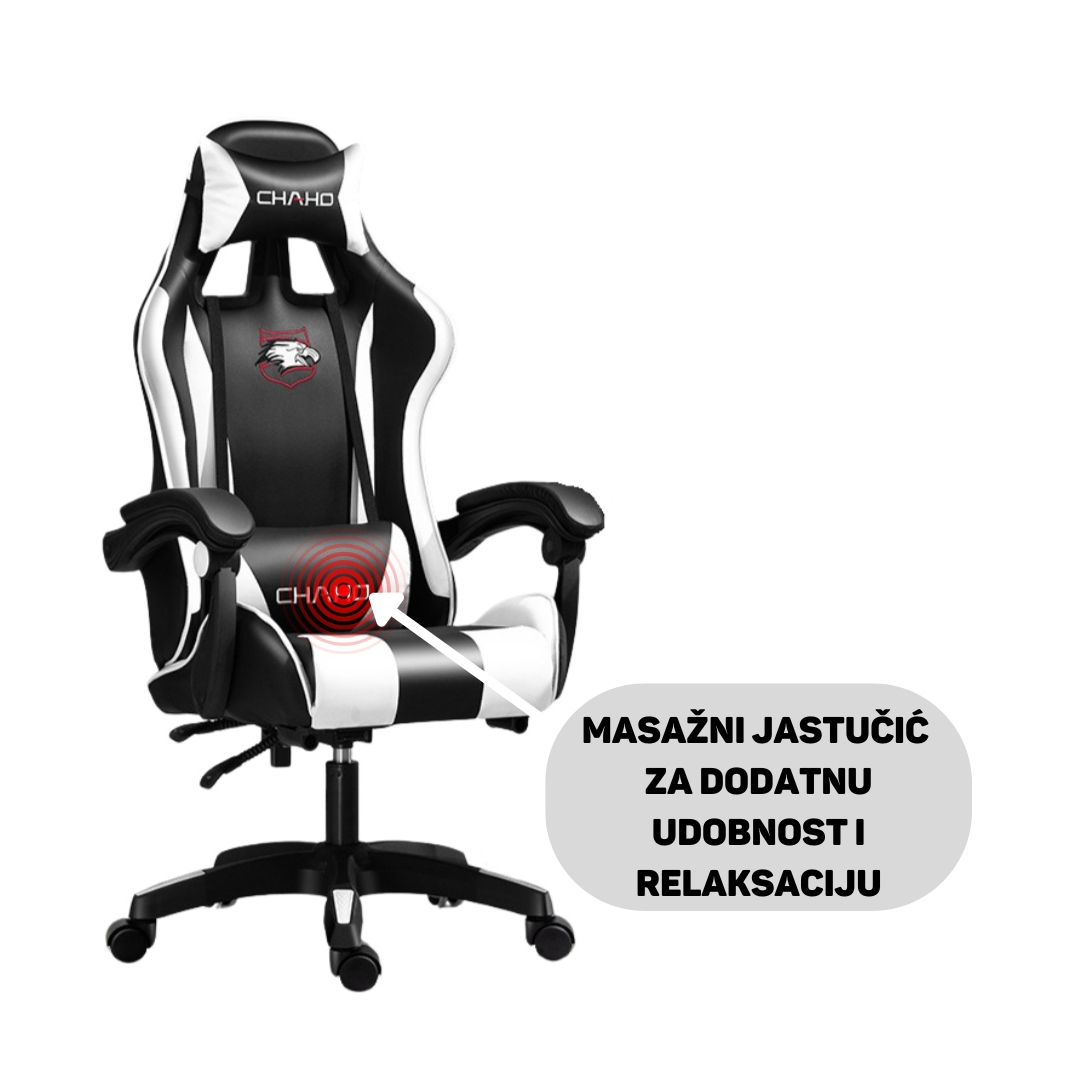 SET CHAHO MASAŽNA BIJELA STOLICA + CHADO GAMING STOL 100cm