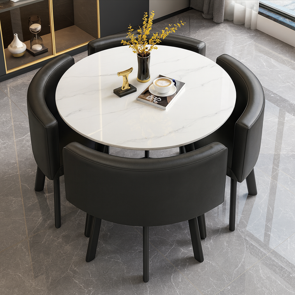 VLADI SET 4X CRNA STOLICA PU + BIJELI STOL