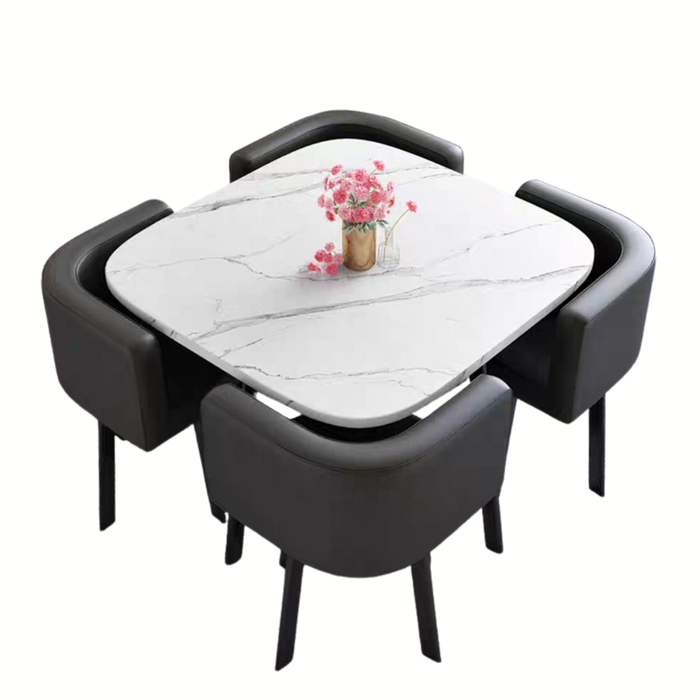 SKAYA SET 4X CRNA STOLICA KOŽA + BIJELI STOL