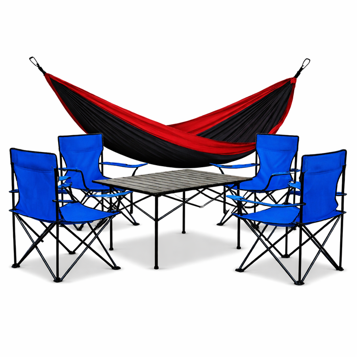 KAMPING COMBO - 4X PLAVA STOLICA + VELIKI STOL + HAMMOCK GRATIS