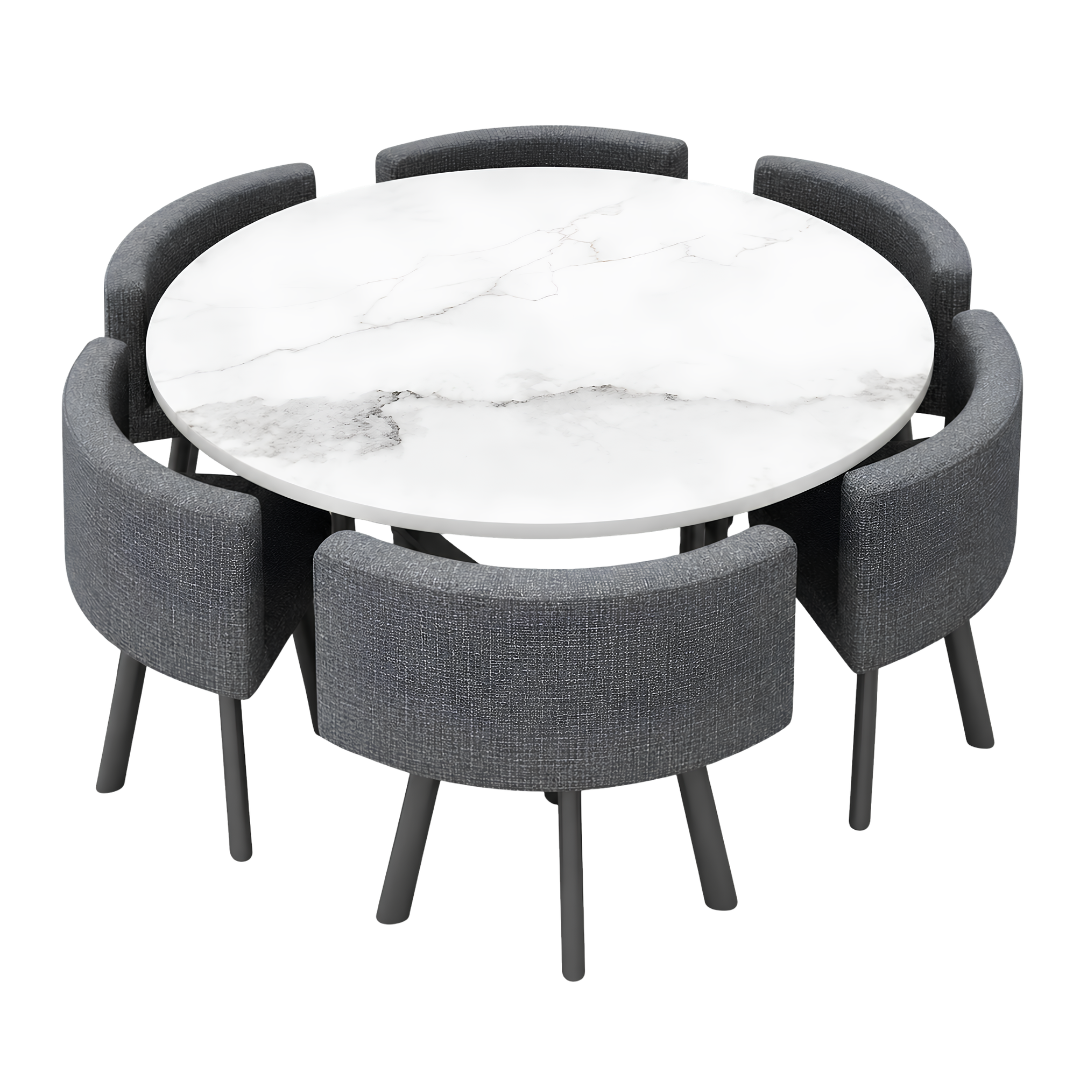 DINEO SET 6X SIVA STOLICA PLATNO + BIJELI STOL