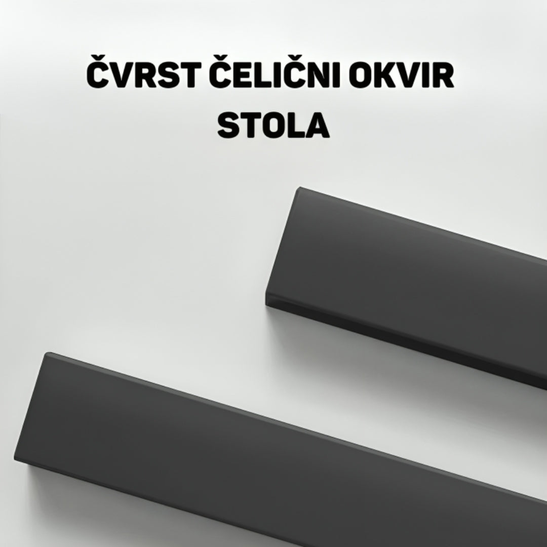 Čvrst crni metalni okvir EOS radnog stola donosi moderan industrijski dizajn i dodatnu stabilnost.