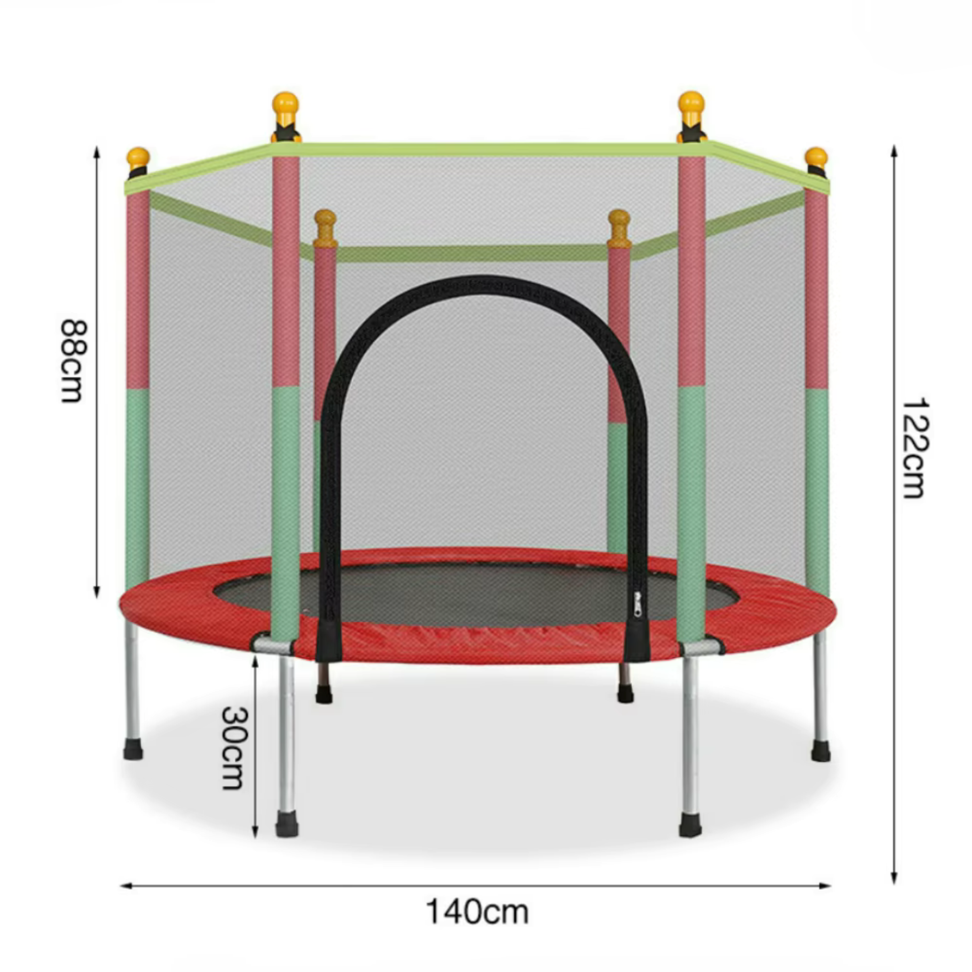 Jumper dječija trampolina prečnika 140 cm sa zaštitnom mrežom, sigurnosnim ulazom i čvrstom metalnom konstrukcijom, idealna za igru i rekreaciju.