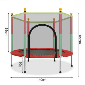 Jumper dječija trampolina prečnika 140 cm sa zaštitnom mrežom, sigurnosnim ulazom i čvrstom metalnom konstrukcijom, idealna za igru i rekreaciju.