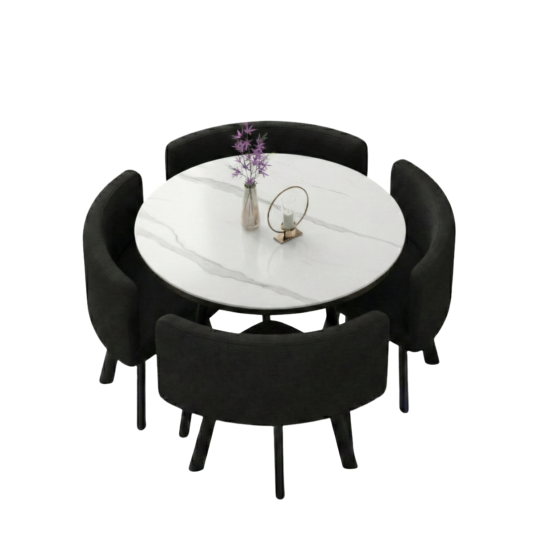 VLADI SET 4X CRNA STOLICA PLATNO + BIJELI STOL