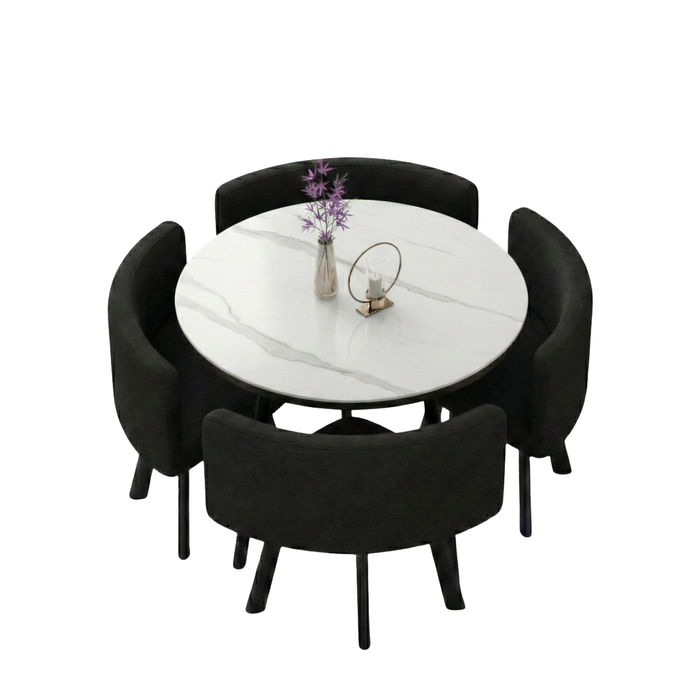 VLADI SET 4X CRNA STOLICA PLATNO + BIJELI STOL