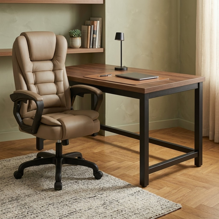 SET EOS KANCELARIJSKI STOL 100x60 CRNI + MIRAGE KANCEALRIJSKA STOLICA YT-809 PU KHAKI