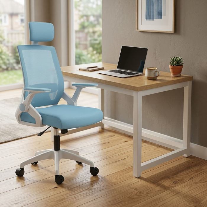 SET EOS KANCELARIJSKI RADNI STOL BIJELI + COMFORT ergonomska stolica YT-588 BIJELA-PLAVA