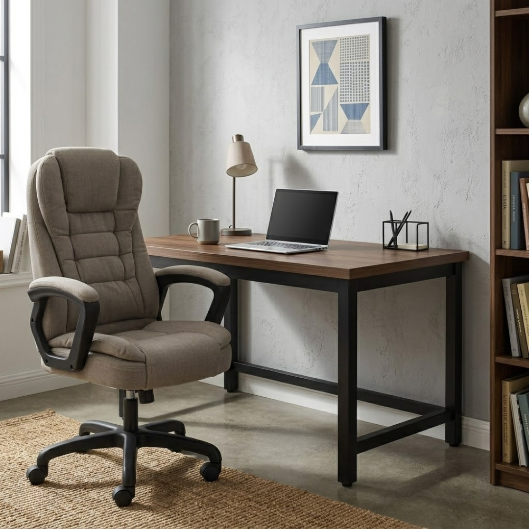 SET EOS KANCELARIJSKI STOL 100x60 CRNI + MIRAGE KANCEALRIJSKA STOLICA YT-809 PLATNO KHAKI