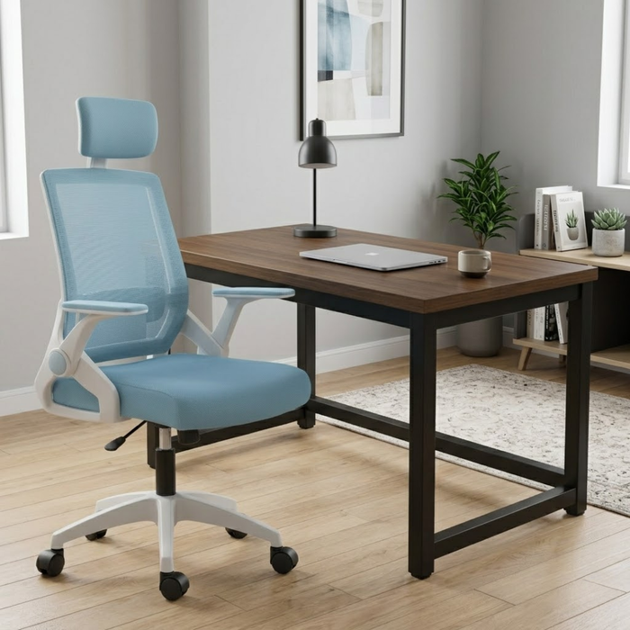 SET EOS KANCELARIJSKI RADNI STOL CRNI + COMFORT ergonomska stolica YT-588 BIJELA-PLAVA