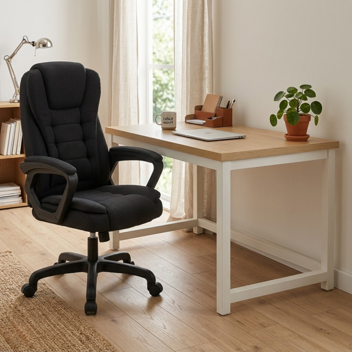 SET EOS KANCELARIJSKI STOL 100x60 BIJELI + MIRAGE KANCEALRIJSKA STOLICA YT-809 Platno Crna