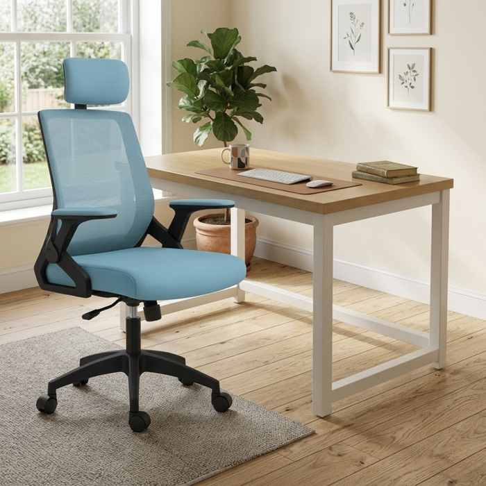 SET EOS KANCELARIJSKI RADNI STOL BIJELI + COMFORT ergonomska stolica YT-588 CRNA-PLAVA