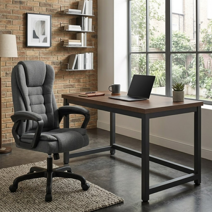 SET EOS KANCELARIJSKI STOL 100x60 CRNI + MIRAGE KANCEALRIJSKA STOLICA YT-809 PLATNO SIVA