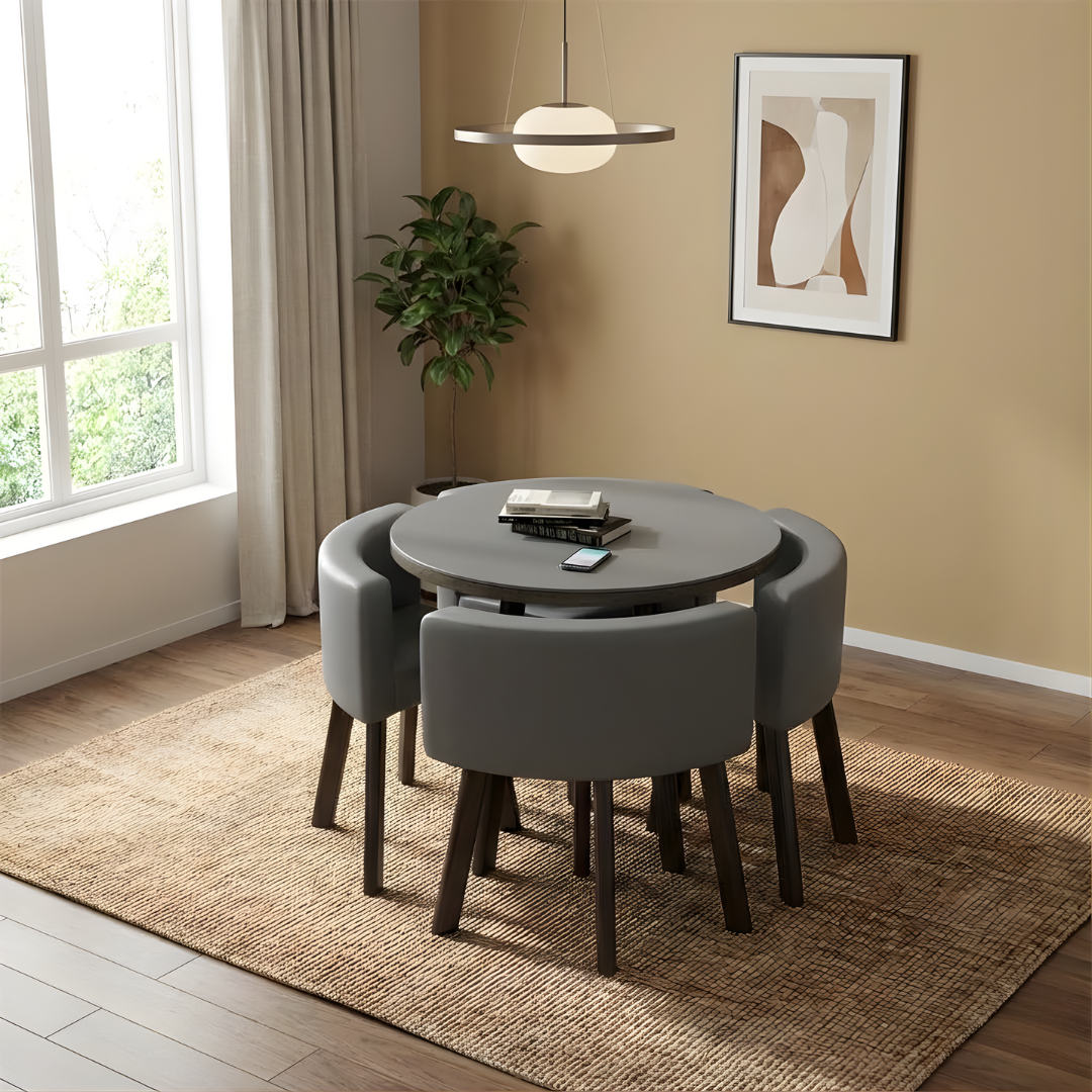 VLADI SET 4X TAMNO SIVA STOLICA PU + SIVI STOL