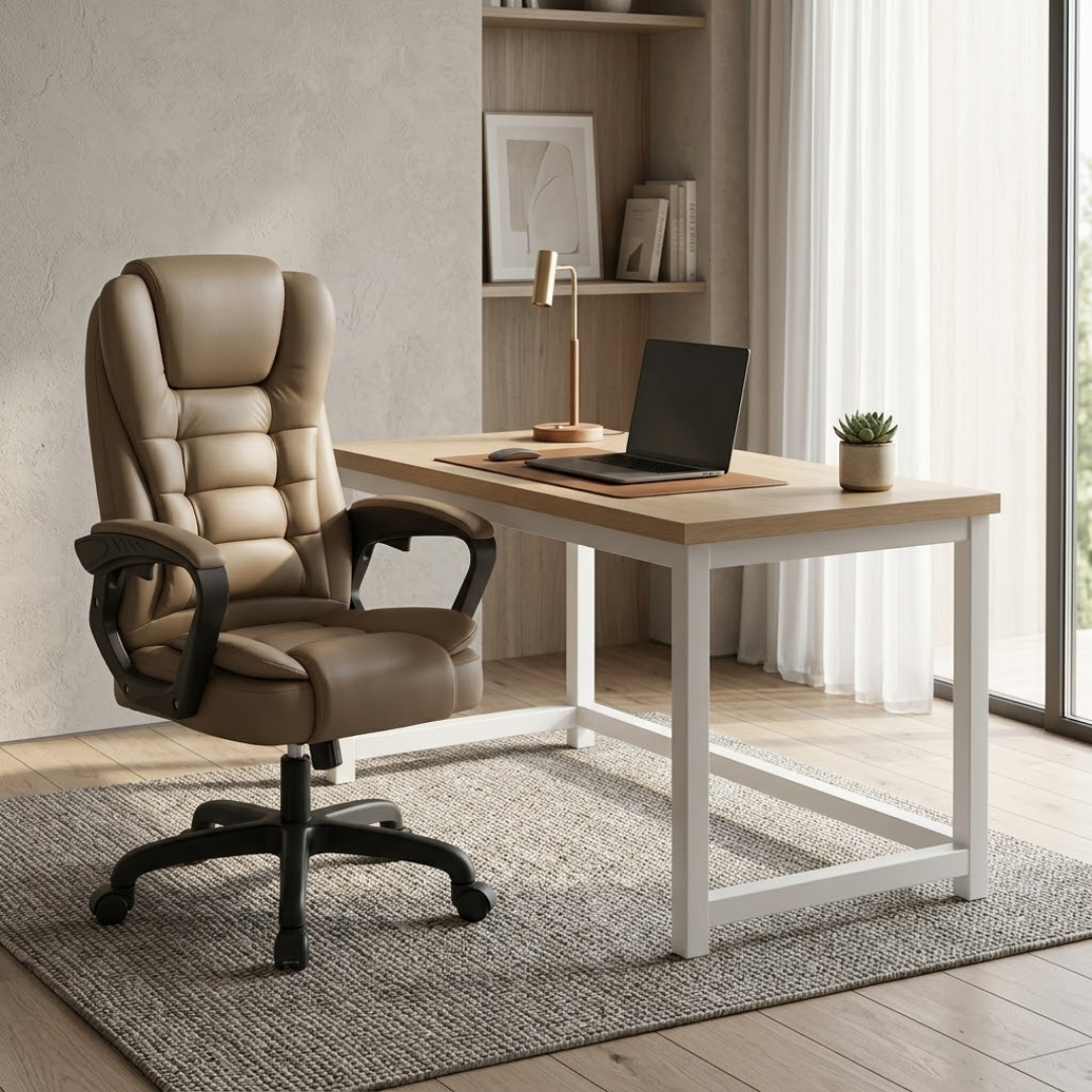 SET EOS KANCELARIJSKI STOL 100x60 BIJELI + MIRAGE KANCEALRIJSKA STOLICA YT-809 PU KHAKI