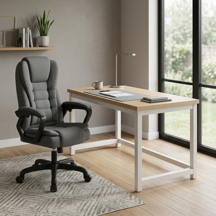 SET EOS KANCELARIJSKI STOL 100x60 BIJELI + MIRAGE KANCEALRIJSKA STOLICA YT-809 Platno Siva