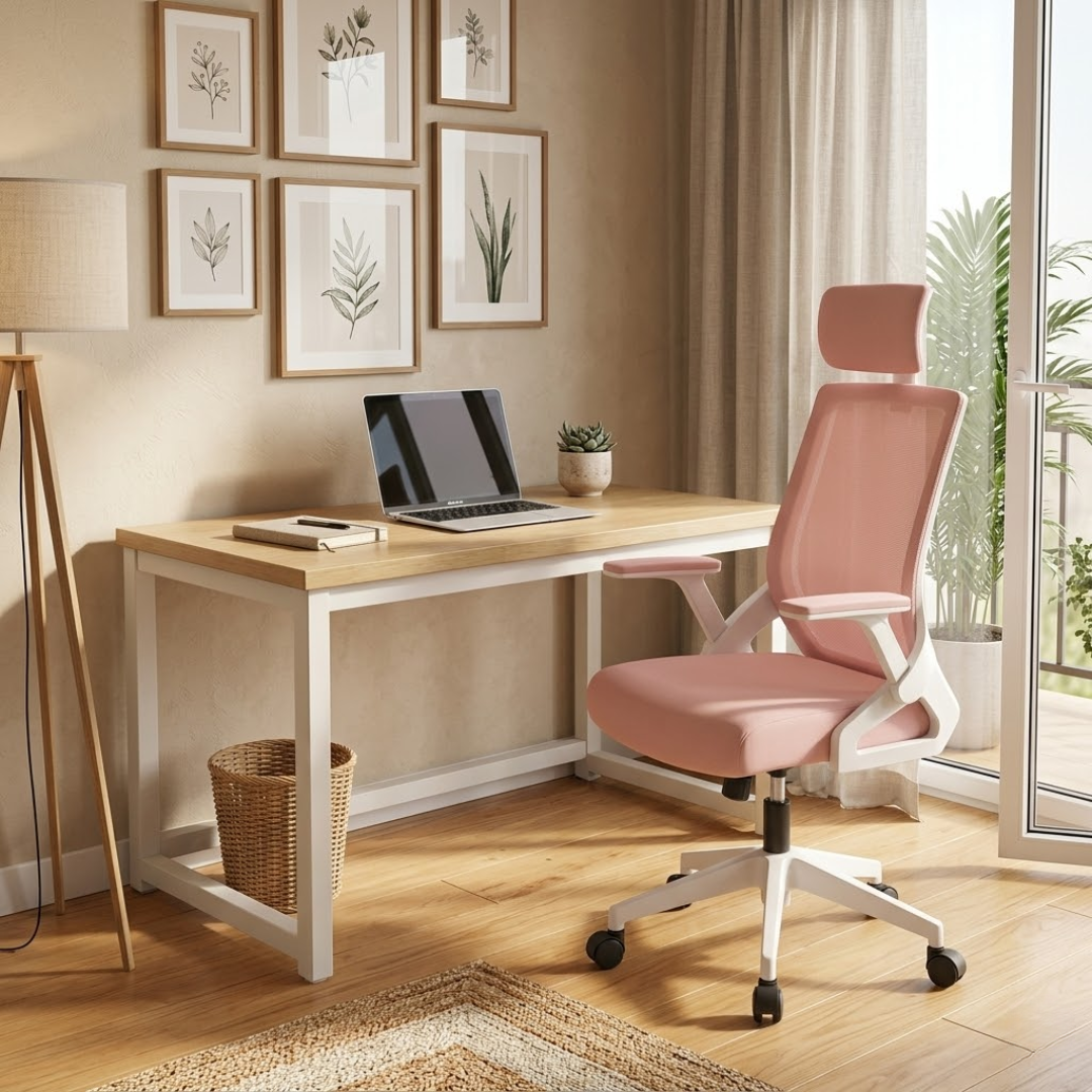 SET EOS KANCELARIJSKI RADNI STOL BIJELI + COMFORT ergonomska stolica YT-588 BIJELA-ROZA