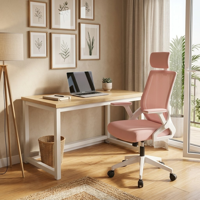 SET EOS KANCELARIJSKI RADNI STOL BIJELI + COMFORT ergonomska stolica YT-588 BIJELA-ROZA