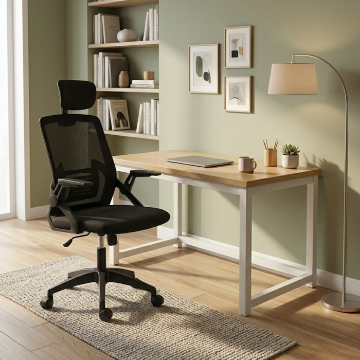 SET EOS KANCELARIJSKI RADNI STOL BIJELI + COMFORT ergonomska stolica YT-588 CRNA-CRNA
