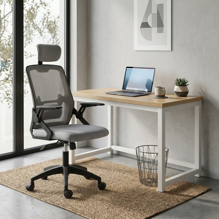 SET EOS KANCELARIJSKI RADNI STOL BIJELI + COMFORT ergonomska stolica YT-588 CRNA-SIVA