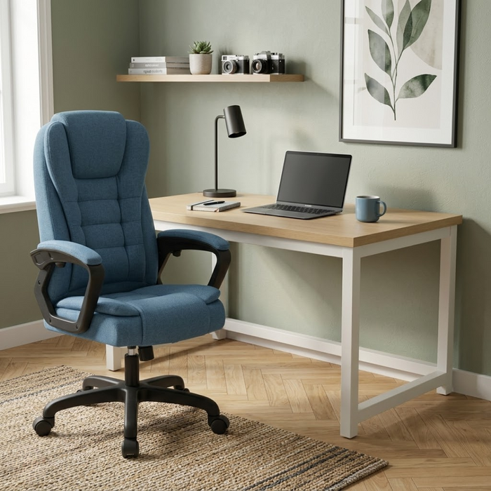 SET EOS KANCELARIJSKI STOL 100x60 BIJELI + MIRAGE KANCEALRIJSKA STOLICA YT-809 PLATNO Plava