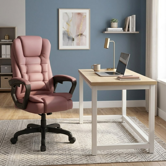 SET EOS KANCELARIJSKI STOL 100x60 BIJELI + MIRAGE KANCEALRIJSKA STOLICA YT-809 PU ROZA