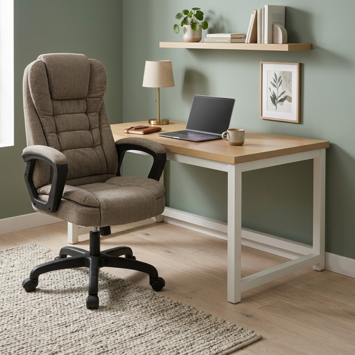 SET EOS KANCELARIJSKI STOL 100x60 BIJELI + MIRAGE KANCEALRIJSKA STOLICA YT-809 PLATNO Khaki