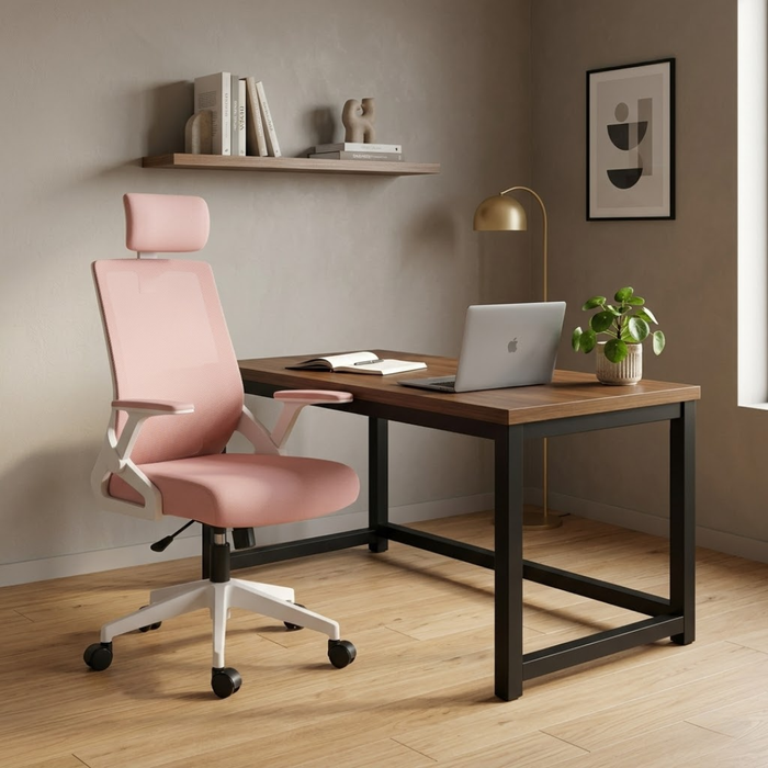 SET EOS KANCELARIJSKI RADNI STOL CRNI + COMFORT ergonomska stolica YT-588 BIJELA-ROZA