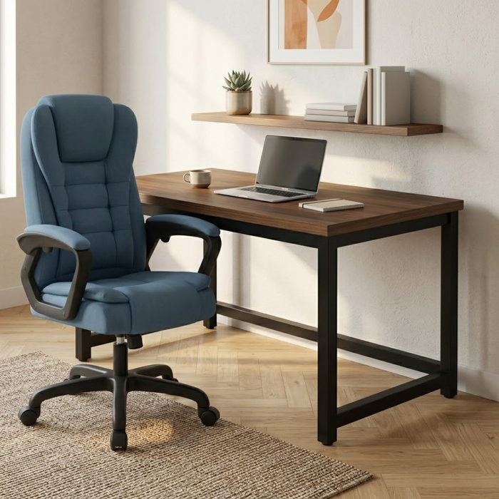 SET EOS KANCELARIJSKI STOL 100x60 CRNI + MIRAGE KANCEALRIJSKA STOLICA YT-809 PLATNO PLAVA