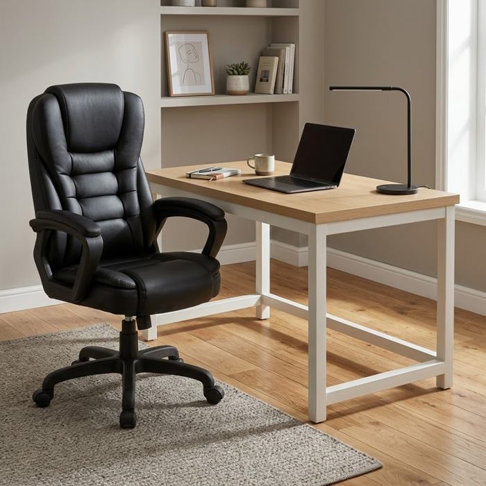 SET EOS KANCELARIJSKI STOL 100x60 BIJELI + MIRAGE KANCEALRIJSKA STOLICA YT-809 PU CRNA