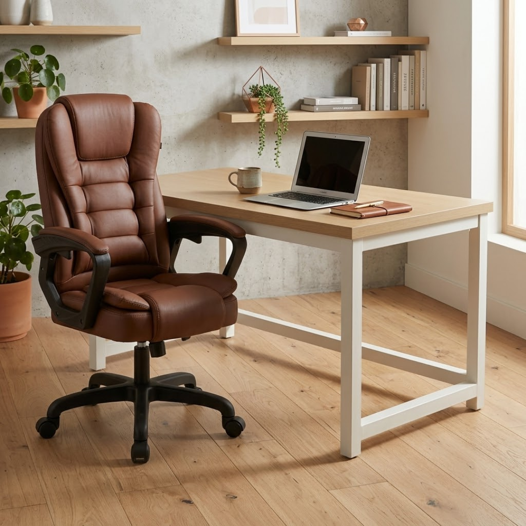SET EOS KANCELARIJSKI STOL 100x60 BIJELI + MIRAGE KANCEALRIJSKA STOLICA YT-809 PU SMEĐA