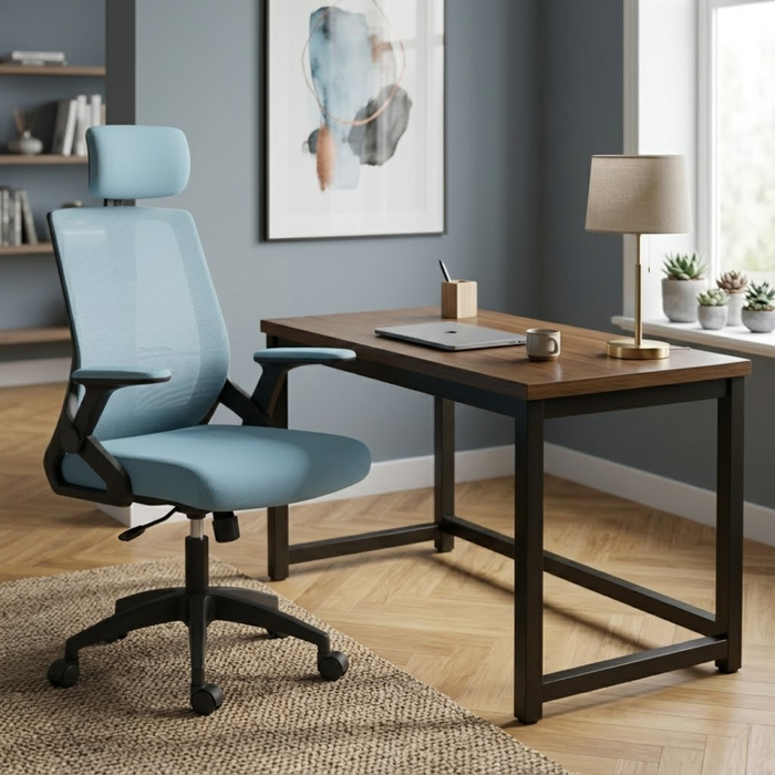 SET EOS KANCELARIJSKI RADNI STOL CRNI + COMFORT ergonomska stolica YT-588 CRNA-PLAVA