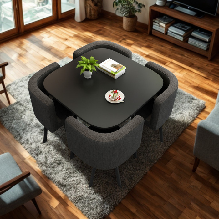 SKAYA SET 4X CRNA STOLICA PLATNO + CRNI STOL