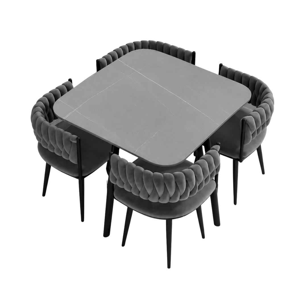 OAKORA SET 4X TAMNO SIVA STOLICA PLATNO + SIVI KAMENI STOL