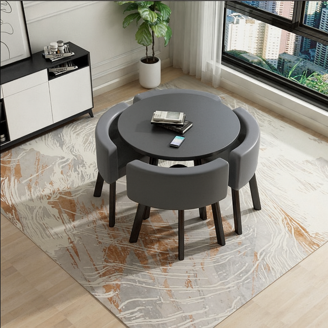 VLADI SET 4X TAMNO SIVA STOLICA PU + CRNI STOL