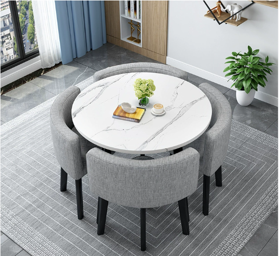 VLADI SET 4X SVJETLO SIVA STOLICA PLATNO + BIJELI STOL