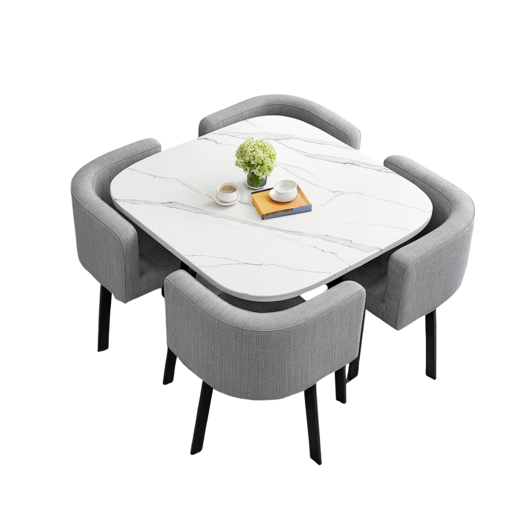 SKAYA SET 4X SIVA STOLICA PLATNO + BIJELI STOL