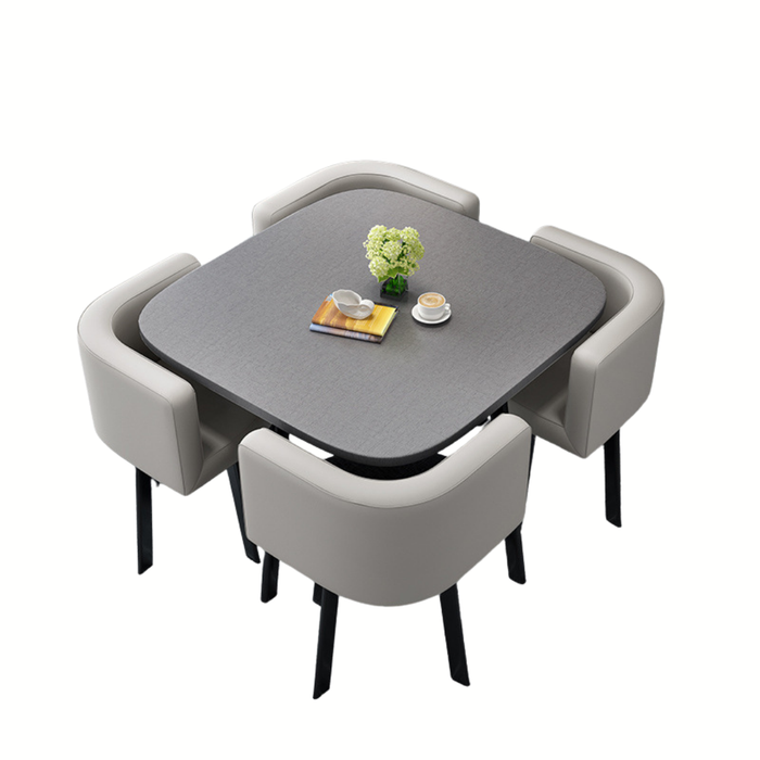 SKAYA SET 4X SVJETLO SIVA STOLICA KOŽA + SIVI STOL