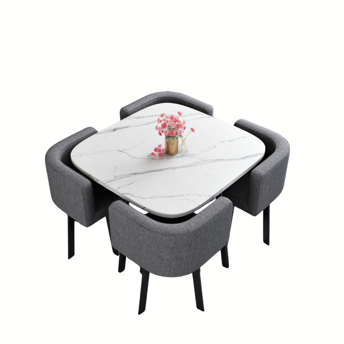 SKAYA SET 4X TAMNO SIVA STOLICA FABRIC + BIJELI STOL