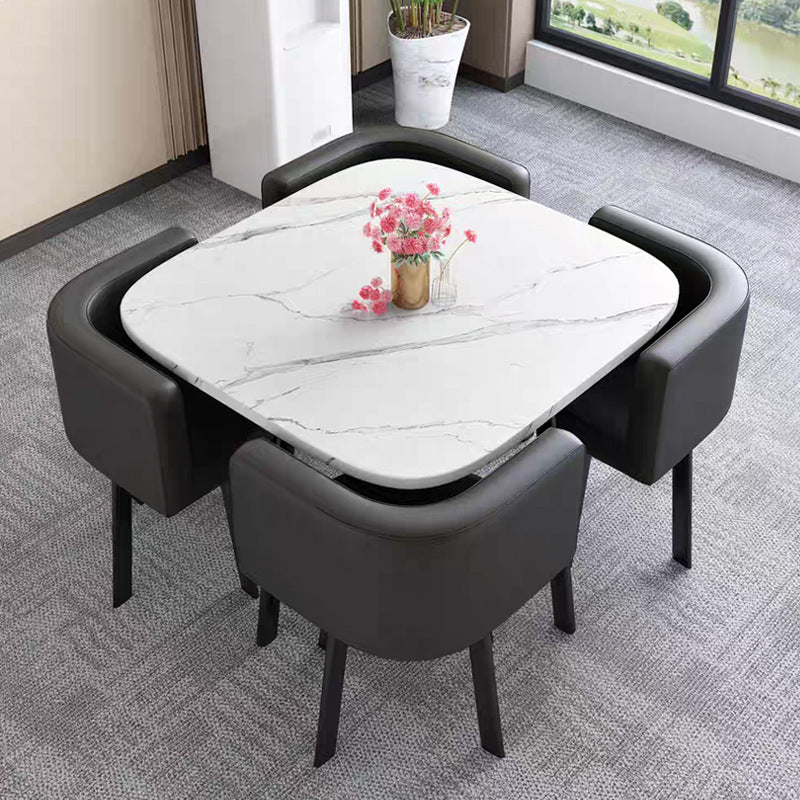 SKAYA SET 4X CRNA STOLICA KOŽA + BIJELI STOL