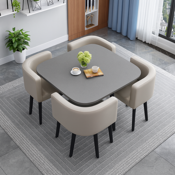 SKAYA SET 4X SVJETLO SIVA STOLICA KOŽA + SIVI STOL