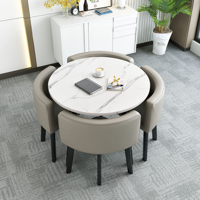 VLADI SET 4X SVJETLO SIVA STOLICA PU + BIJELI STOL