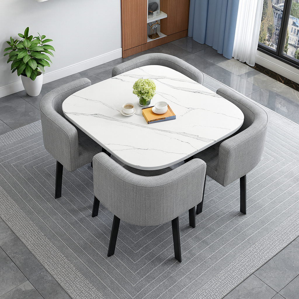 SKAYA SET 4X SIVA STOLICA PLATNO + BIJELI STOL